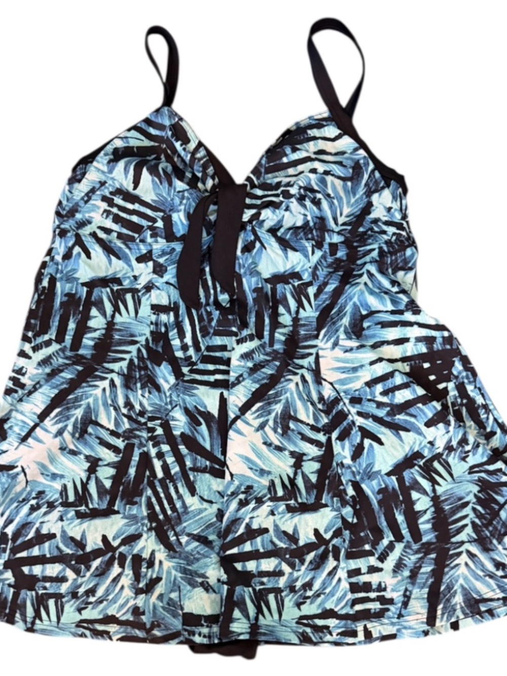 Avenue Swimdress 18 Tropical Palm Print One Piece Black Blue Supportive Vacation